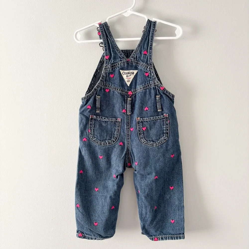 OshKosh B'gosh Vintage Baby Girl’s Denim Heart Overalls Jeans One Piece